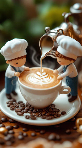 迷你咖啡师制作拿铁艺术