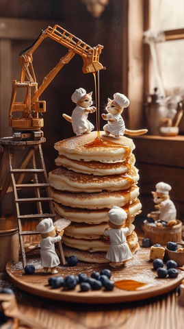 小猫厨师制作巨型松软煎饼