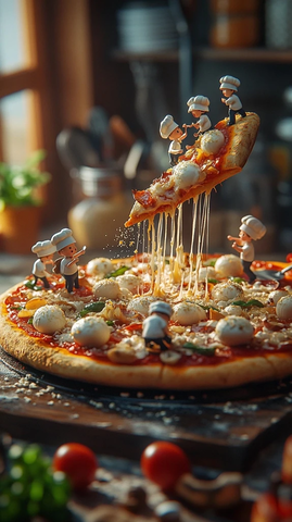 小厨师们在披萨上忙碌