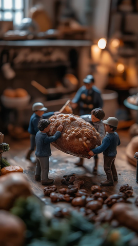 四人搬运大椰枣厨房场景