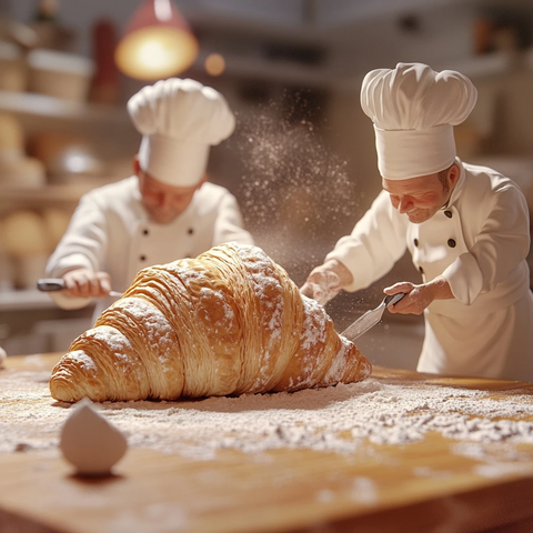 迷你厨师制作巨型牛角面包