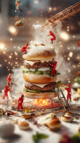 巨型汉堡排烤架微缩世界