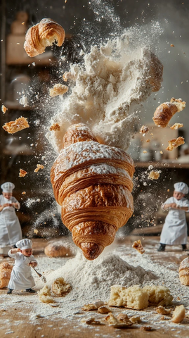 微型厨师制作牛角面包