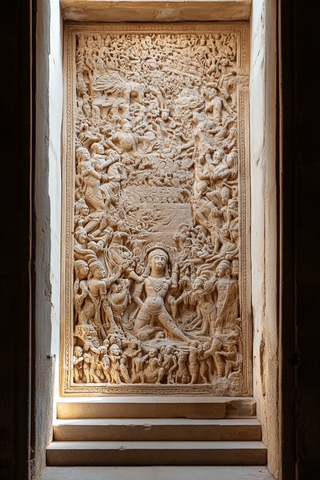 精美雕刻壁画展现神秘神话故事场景