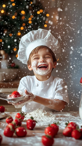 男孩面粉草莓巨大餐桌