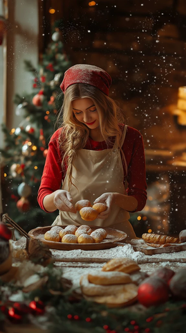 女子制作圣诞节甜甜圈