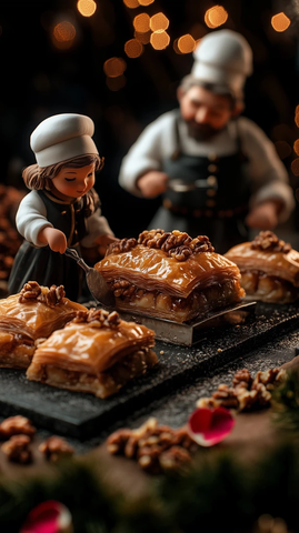 小糕点师准备新鲜巴克拉瓦