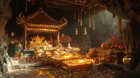 山洞内的华丽金饰祭坛