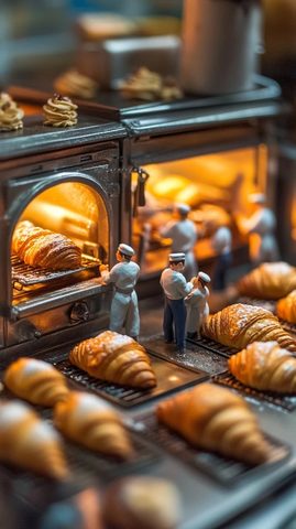 小面包师制作金色牛角面包