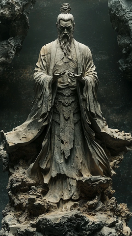 古装老者雕像双手结印姿态威严