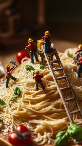 迷你工人施工巨大盘