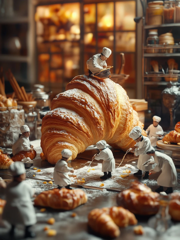 迷你厨师制作巨型牛角面包