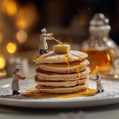 迷你厨师叠加大型松饼