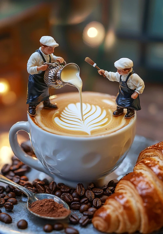 微型咖啡师制作迷你拉花