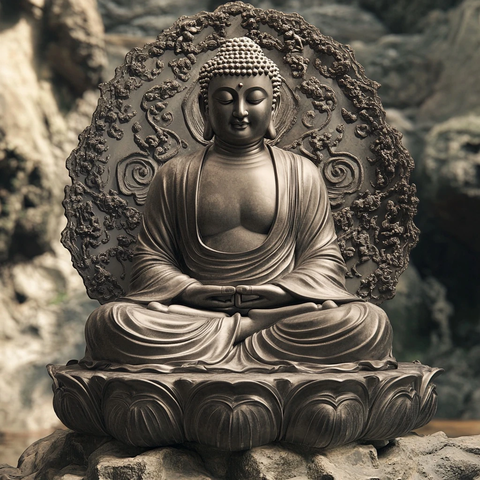 坐于莲花座上的佛像雕塑特写