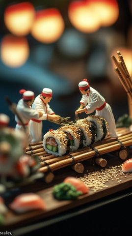 微型寿司师傅制作巨型龙卷