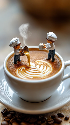 迷你咖啡师制作拿铁拉花