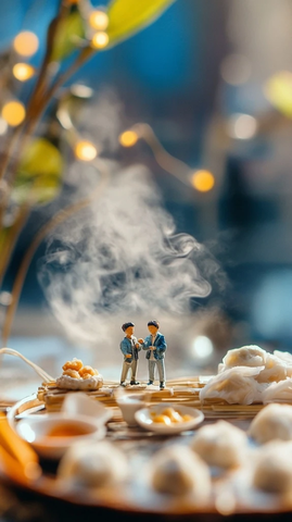 迷你人偶与饺子场景