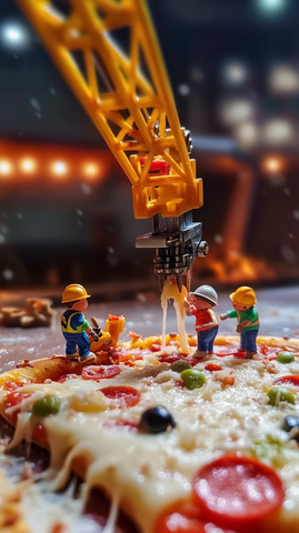 迷你工人翻新巨型奶酪披萨