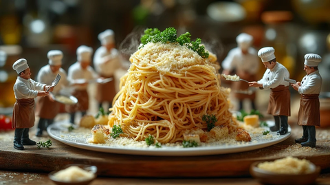 迷你厨师精心摆盘意大利面