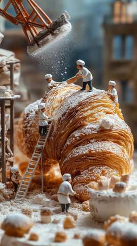 迷你厨师制作巨型牛角面包