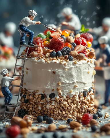 巨型纯素蛋糕与微型厨师