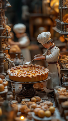 苹果派装配线上的微型厨师