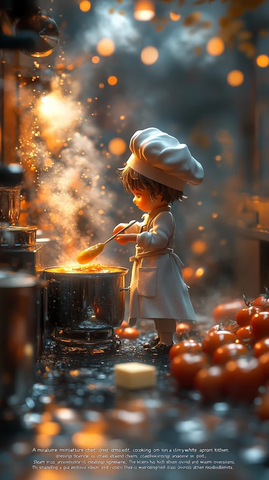 迷你厨师站大勺搅巨汤锅