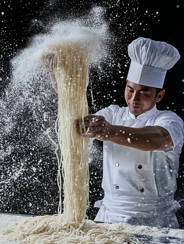 厨师拉面面粉飞扬