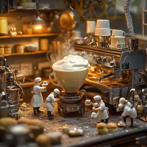 小面包师制作巨型卡布奇诺