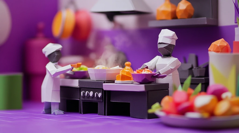 折叠纸艺厨房烹饪场景