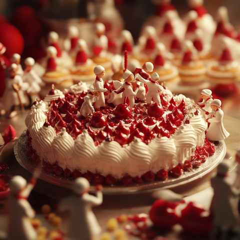 小人制作暗红蛋糕