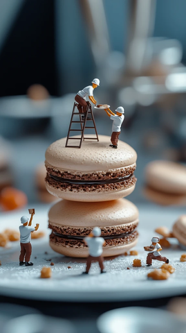 迷你工人制作巧克力马卡龙