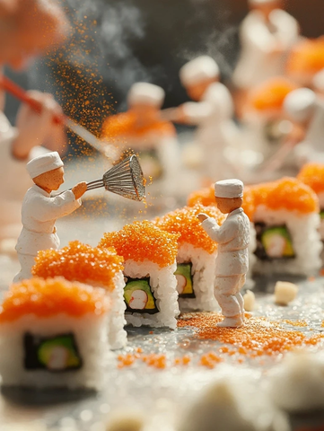 微型厨师制作寿司的宏大场景