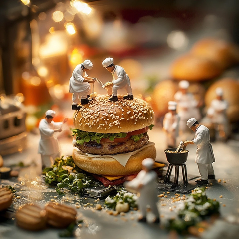 迷你厨师装饰汉堡