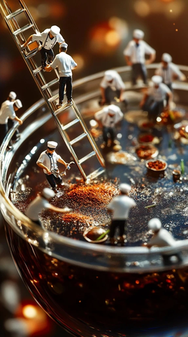 微型厨师调制酱油调料