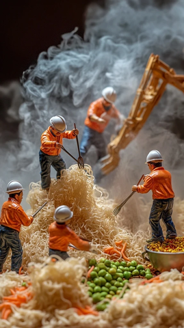 迷你工人制作巨型方便面