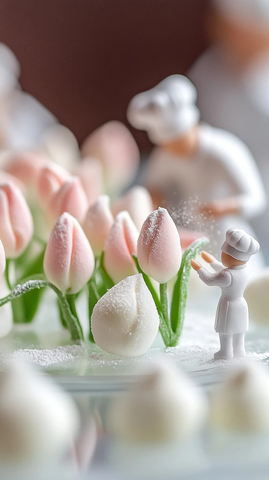 小厨师制作棉花糖郁金香