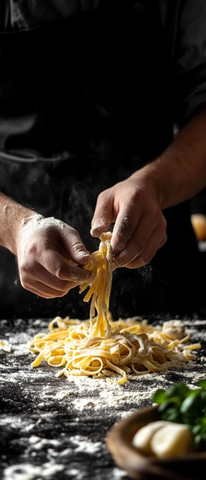 厨师双手制作面食