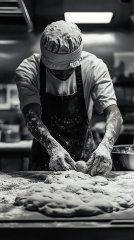 面包师使用设备揉面团