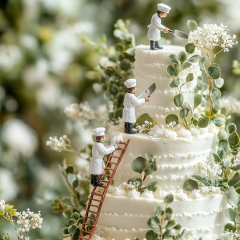 迷你厨师切割婚礼蛋糕