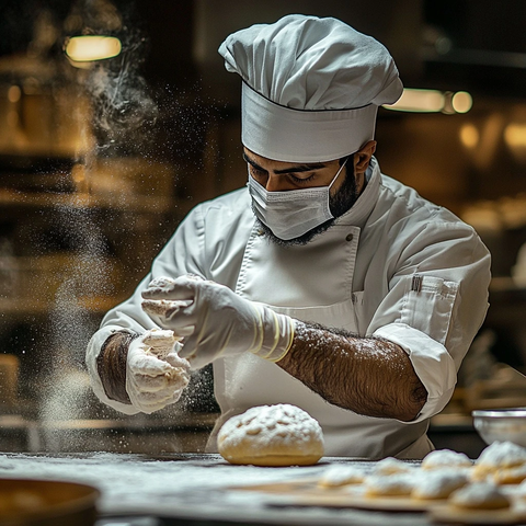 厨师戴手套口罩烘焙糕点