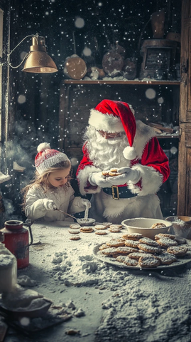 孩子们与圣诞老人一起烤饼干