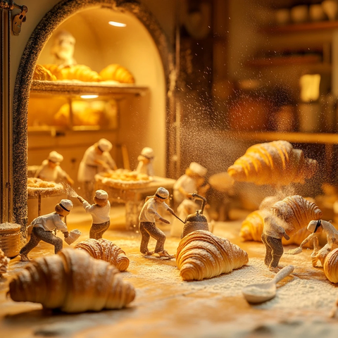 小巧厨师烘焙巨大牛角面包