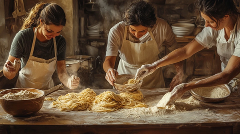 学习制作面食并互相投掷面粉