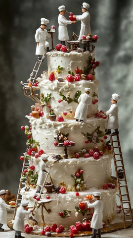 小厨师装饰多层蛋糕