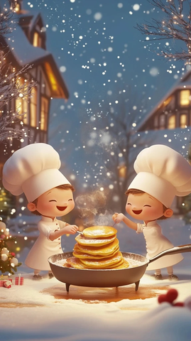 小厨师围着大锅煮