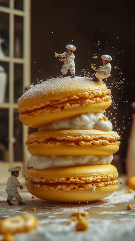 迷你厨师与巨型马卡龙互动