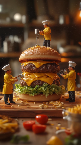 小厨师围着酱汁碗搅拌