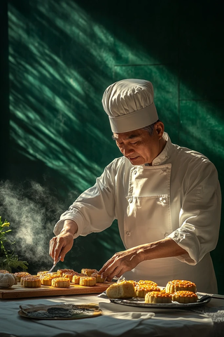 老厨师制作月饼迎春节